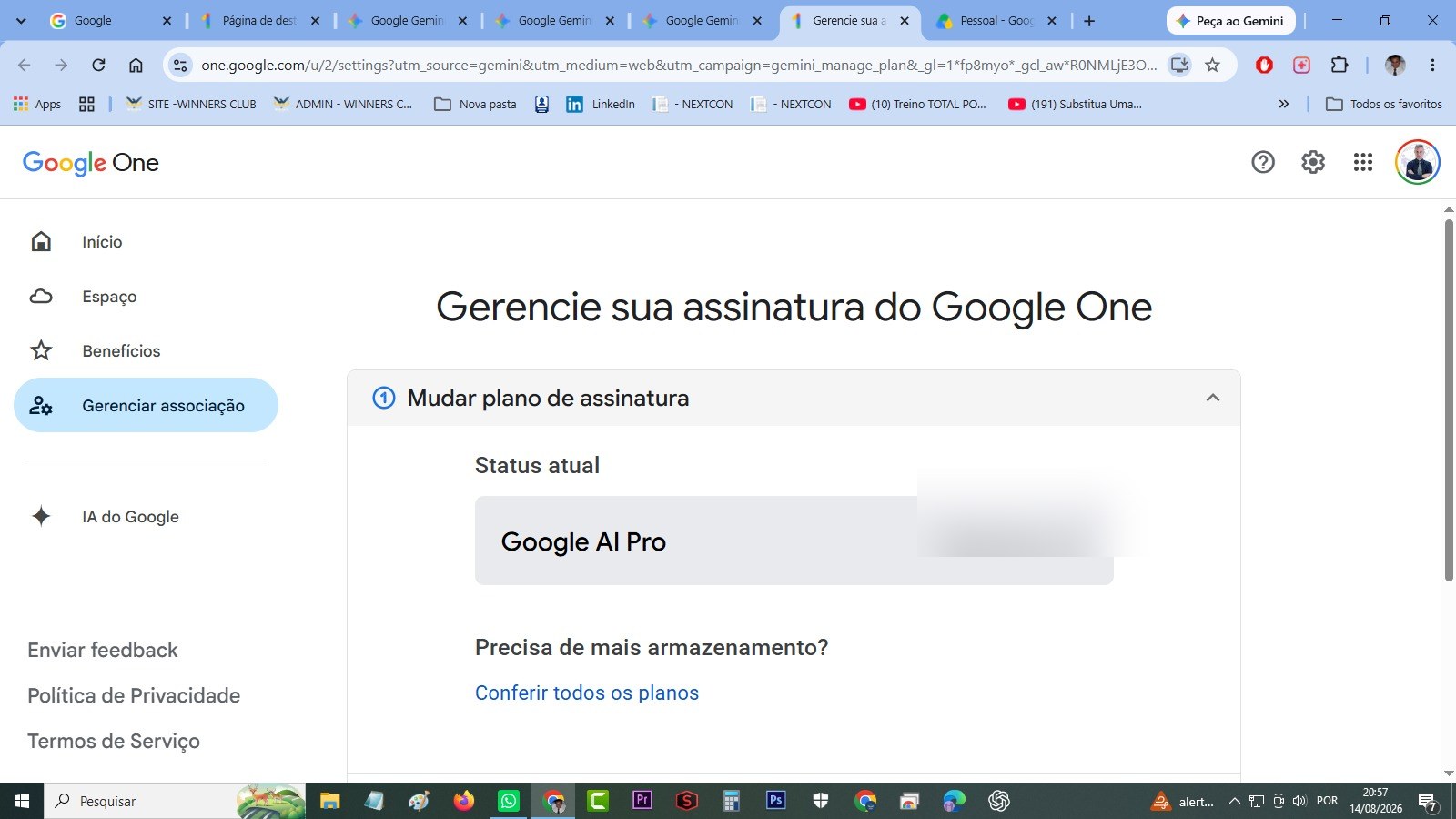 Google AI Pro no gerenciamento da Conta Google